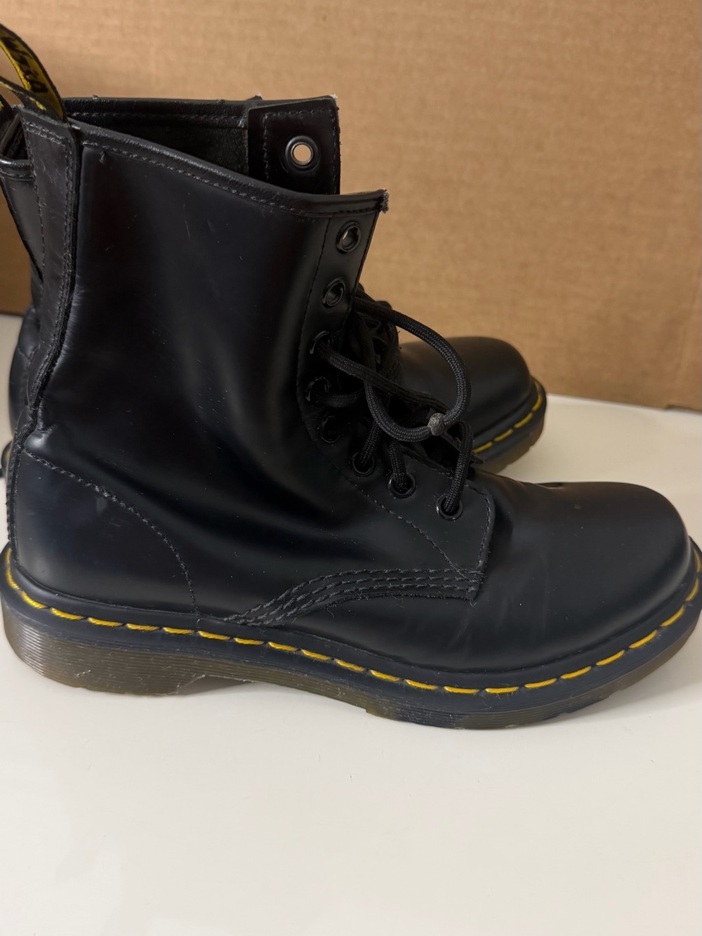 Dr. Martens Black Leather Boots with Yellow Insole